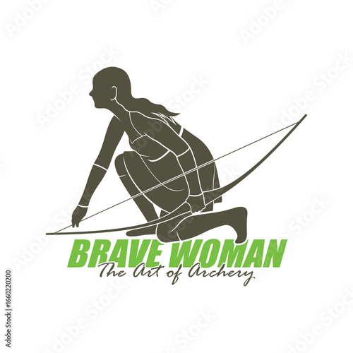 Archer Logo Design Concepts Vector. Silhouette Female Archer Template Illustration