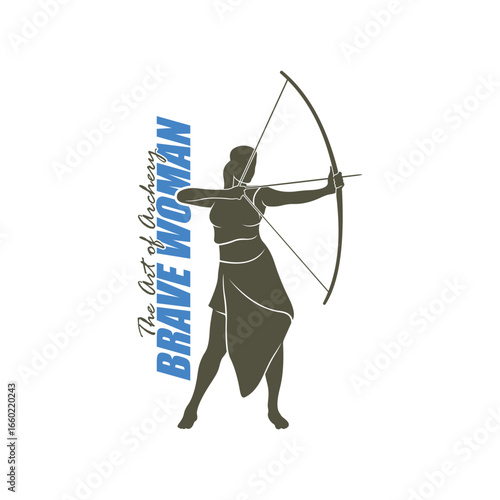 Archer Logo Design Concepts Vector. Silhouette Female Archer Template Illustration