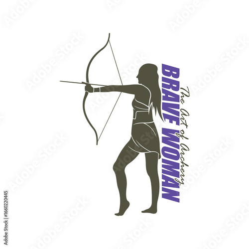 Archer Logo Design Concepts Vector. Silhouette Female Archer Template Illustration