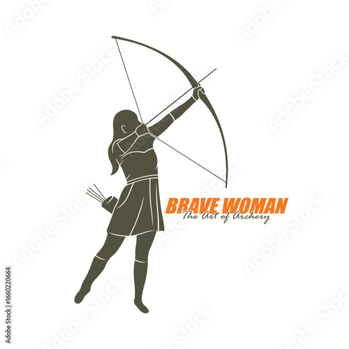 Archer Logo Design Concepts Vector. Silhouette Female Archer Template Illustration