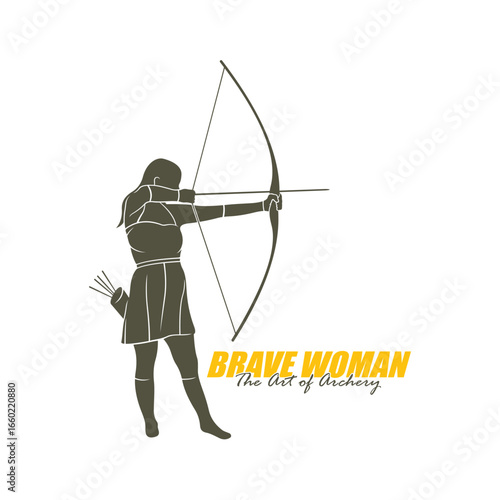 Archer Logo Design Concepts Vector. Silhouette Female Archer Template Illustration