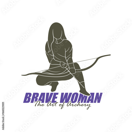 Archer Logo Design Concepts Vector. Silhouette Female Archer Template Illustration