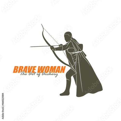 Archer Logo Design Concepts Vector. Silhouette Female Archer Template Illustration