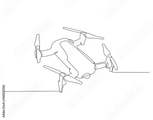Drone continuous line. Continuous one line drawing of quadcopter camera. Modern air technology for photography concept concept. Single line drawing