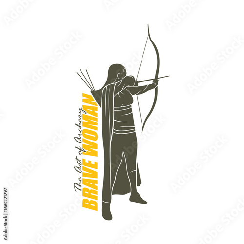 Archer Logo Design Concepts Vector. Silhouette Female Archer Template Illustration