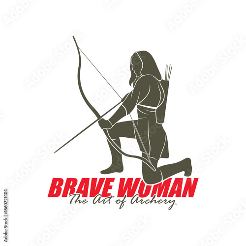 Archer Logo Design Concepts Vector. Silhouette Female Archer Template Illustration