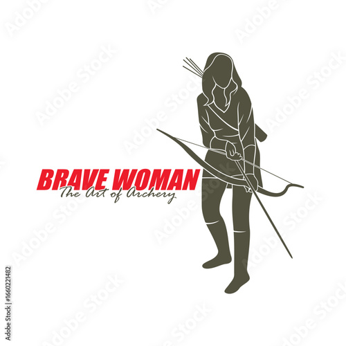 Archer Logo Design Concepts Vector. Silhouette Female Archer Template Illustration