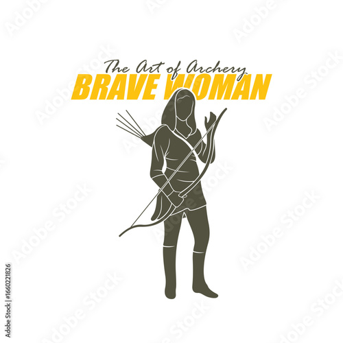 Archer Logo Design Concepts Vector. Silhouette Female Archer Template Illustration