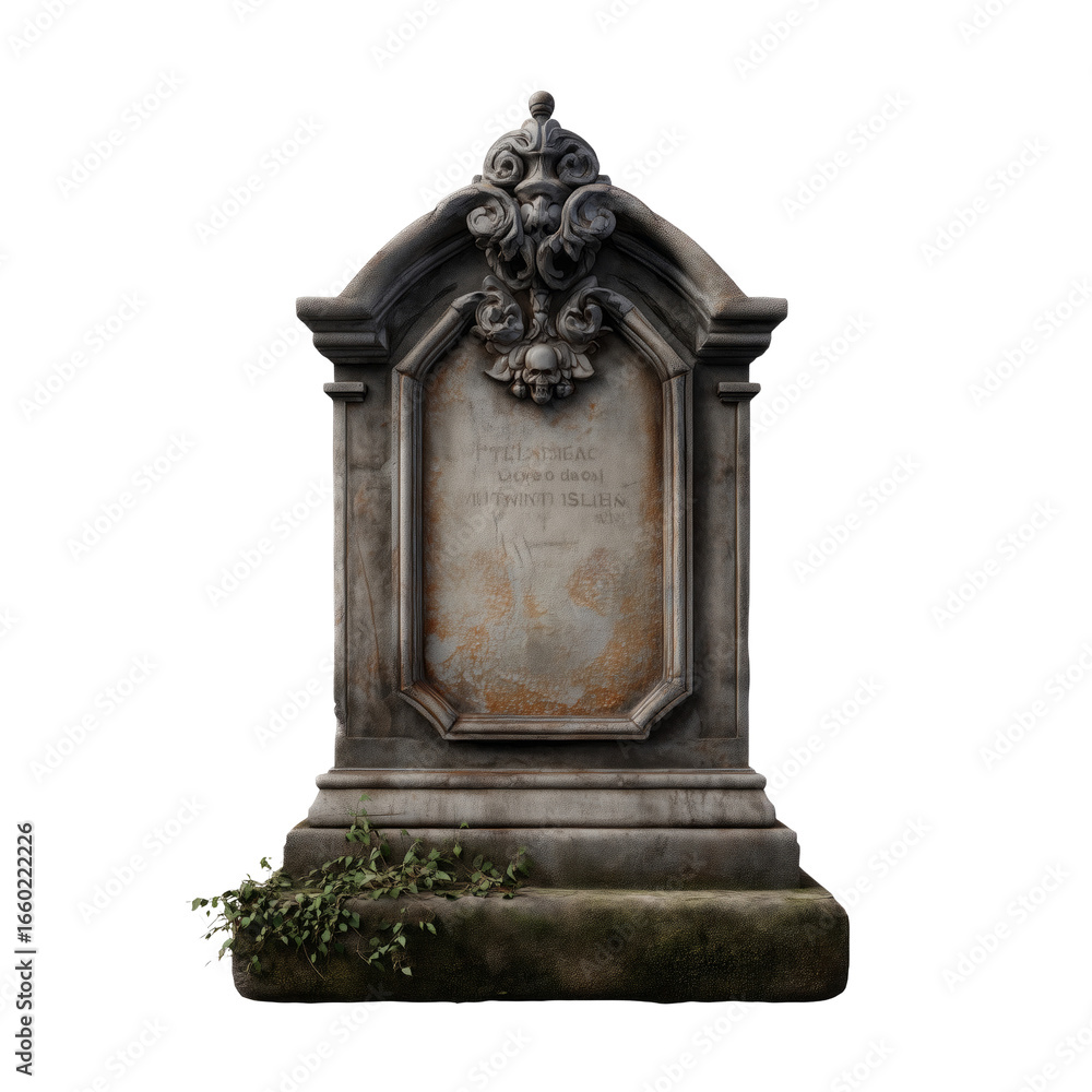 Obraz premium Weathered grave marker cemetery model nature ground level transparent background concept