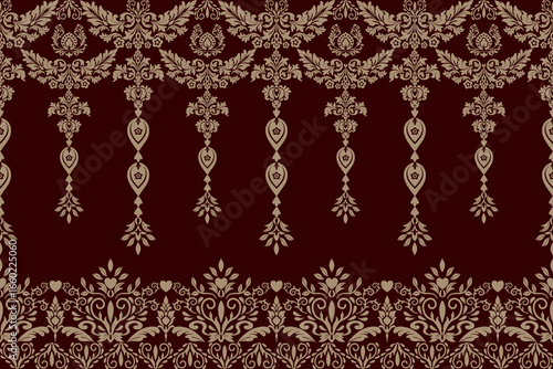 Seamless ornate damask pattern with vintage floral vector illustration for a retro textile design