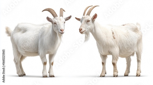 Collection of Male and Female White Goats on Isolated Background