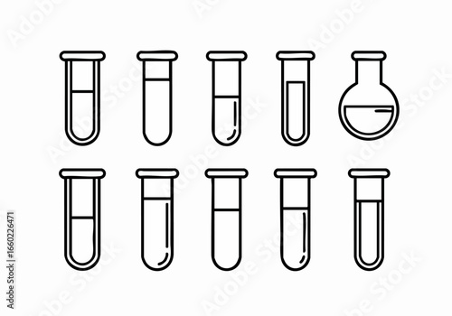 Minimalist Outline Icons of Lab Test Tubes and Flasks