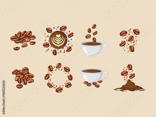 cappuccino arabica beans coffee americano barista mocha caffeine latte robusta vector breakfast art