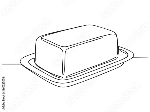 line drawing of a stick of butter on a butter dish, minimal and clean, elegant line art