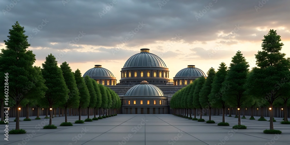 Fototapeta premium Grand Symmetrical Domes: Serene Architectural Landscape
