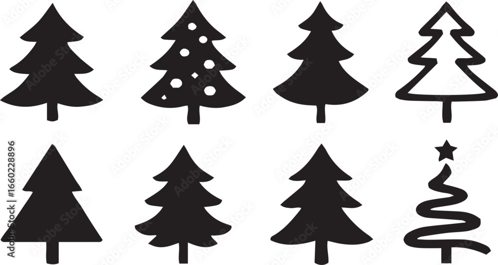 Obraz premium Christmas Tree Set Silhouette Vector Collection