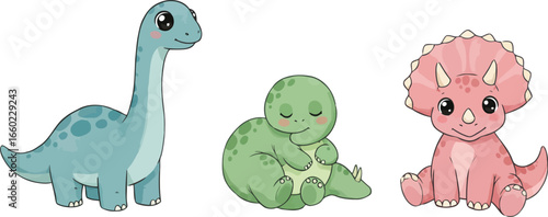 Cute baby dinosaurs brontosaurus triceratops ankylosaurus