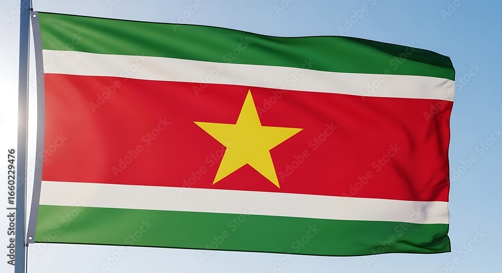 Obraz premium Suriname National Flag Waving in the Wind.