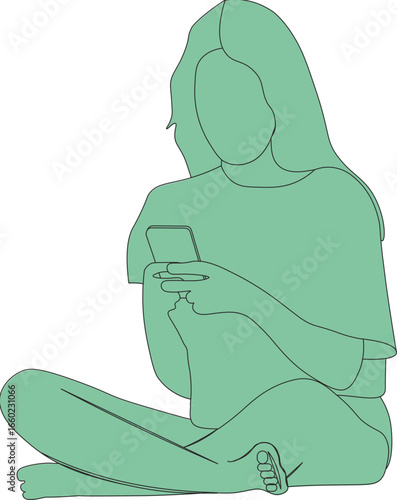 silueta de mujer sentada con el celular en sus manos, charlando. fondo transparente, png

