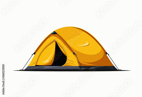 A vibrant yellow dome tent for outdoor camping and adventures, a realistic and isolated vector illustration of essential hiking and backpacking shelter equipment.
