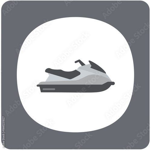 Flat design icon of a grey and white jet ski watercraft
