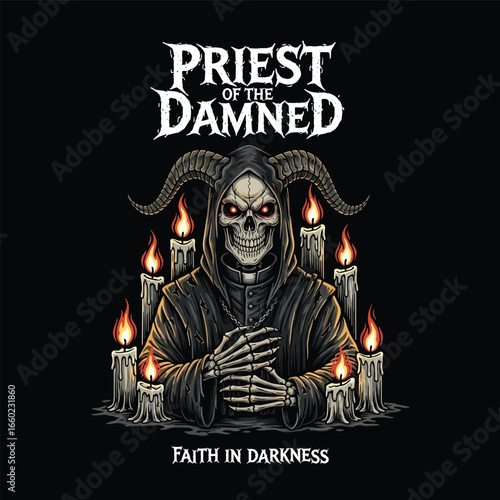 Demonic Priest Skull artwork Illustration
