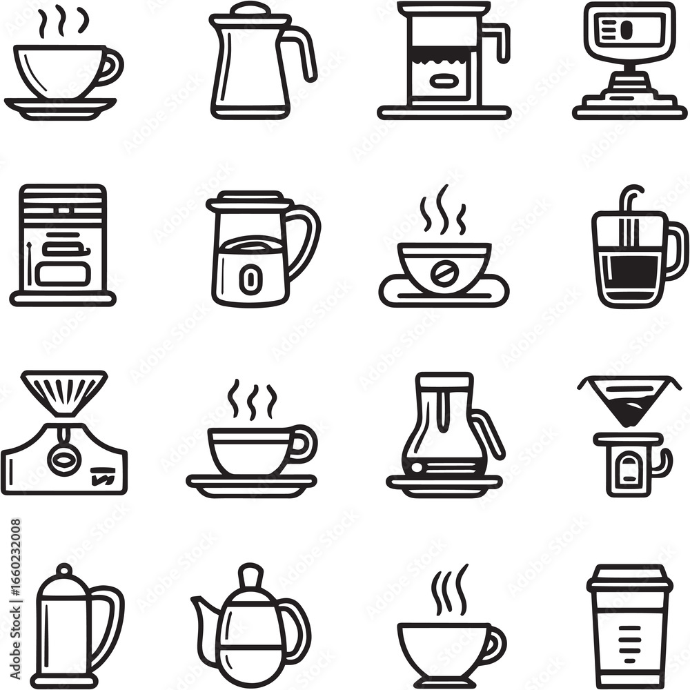 Decaf Coffee black Line Editable Icons set Decaf Coffee black Line Editable Icons set