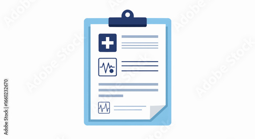 Digital medical report on a clipboard, icon for healthcare data management and patient information.