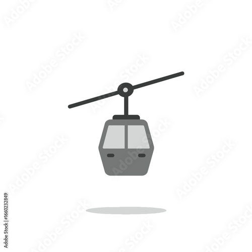 Grey cable car icon with a shadow on a white background