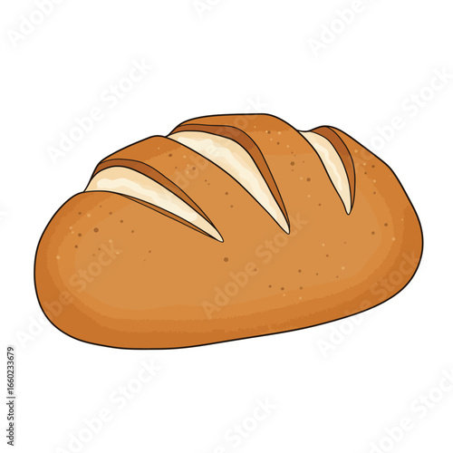 Loaf of Bread with Scoring Marks on White Background