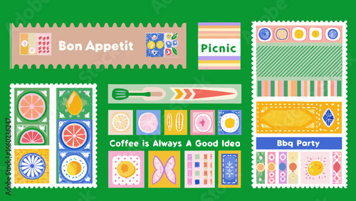 Collection of cute graphic elements for a summer picnic and bbq