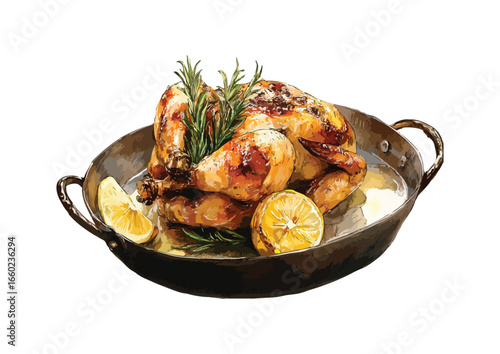 Roasted Chicken with Lemon and Rosemary Vector Illustration Gourmet Food Poultry Dish Dinner Meal Restaurant Cuisine Transparent Background