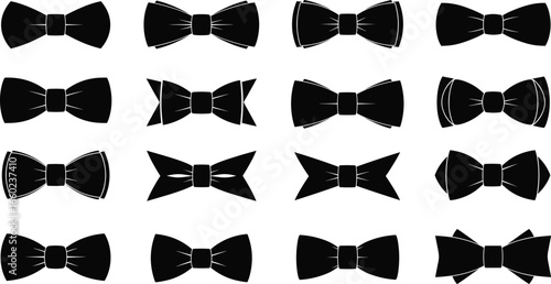 Elegant Black Bowtie Vector Illustration for Formal Wear, Classic Men's Neck Accessory, Wedding Fashion, Tuxedo Style, Party Outfit Icon