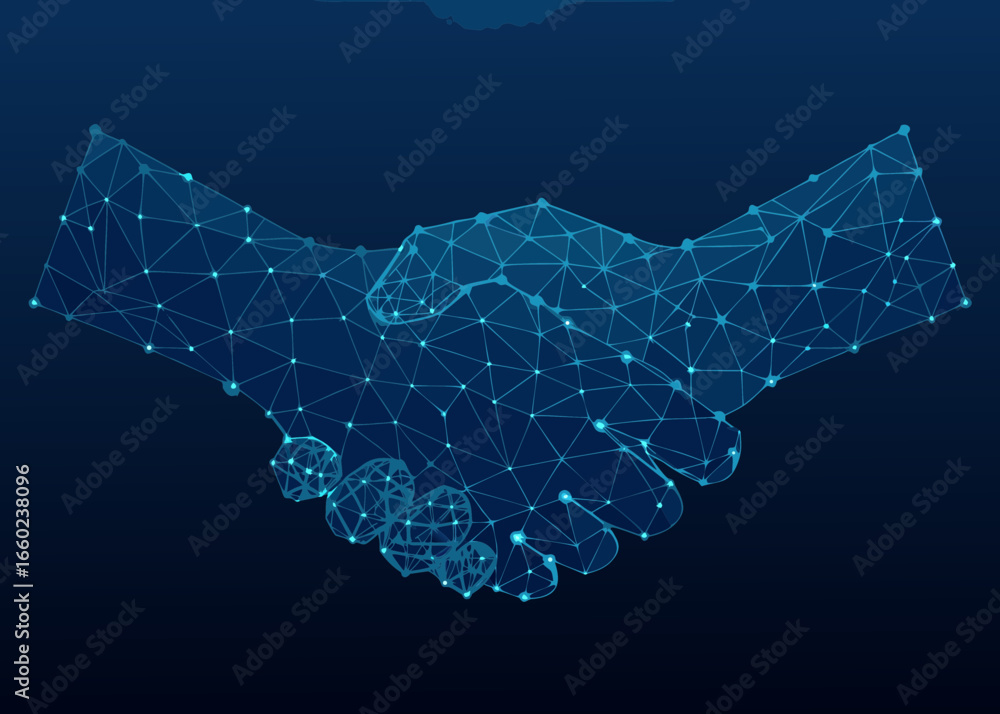 Obraz premium Digital handshake representing partnership and technology
