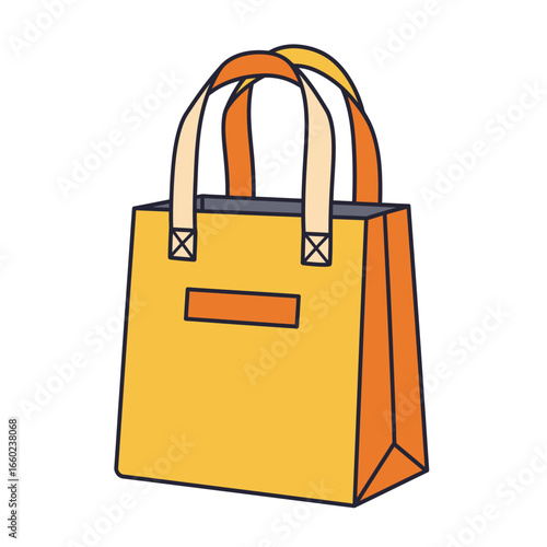 Yellow paper shopping bag with orange handles and trim