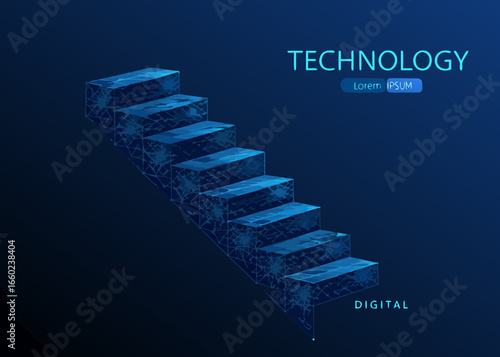 Digital technology stairs leading up on a dark blue background