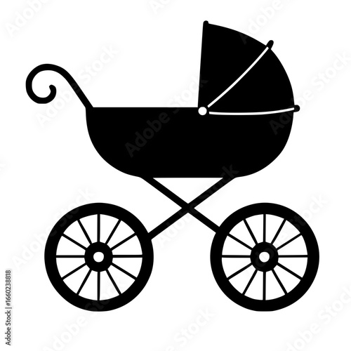Isolated Black Silhouette Baby Carriage Icon
