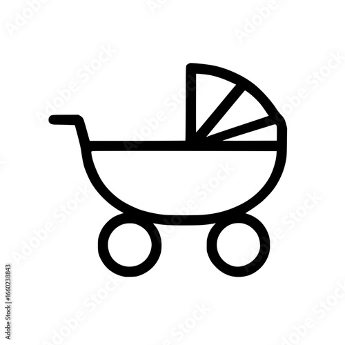 Minimalist isolated icon of a baby carriage, a stroller
