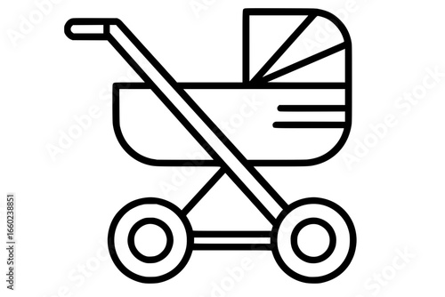 Simple Black Outline Baby Stroller Icon

