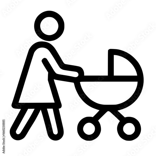 Person Pushing Baby Stroller Line Icon

