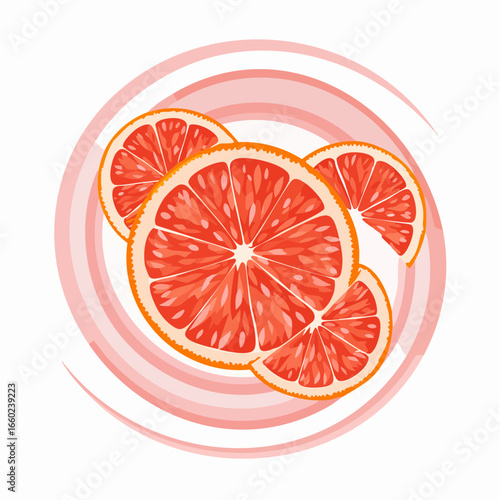 Vibrant Grapefruit Slices on Pink Swirl Background