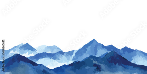 Watercolor Mountain Range Vector: Serene Blue Landscape Illustration on Transparent Background for Nature-Inspired and Scenic Designs