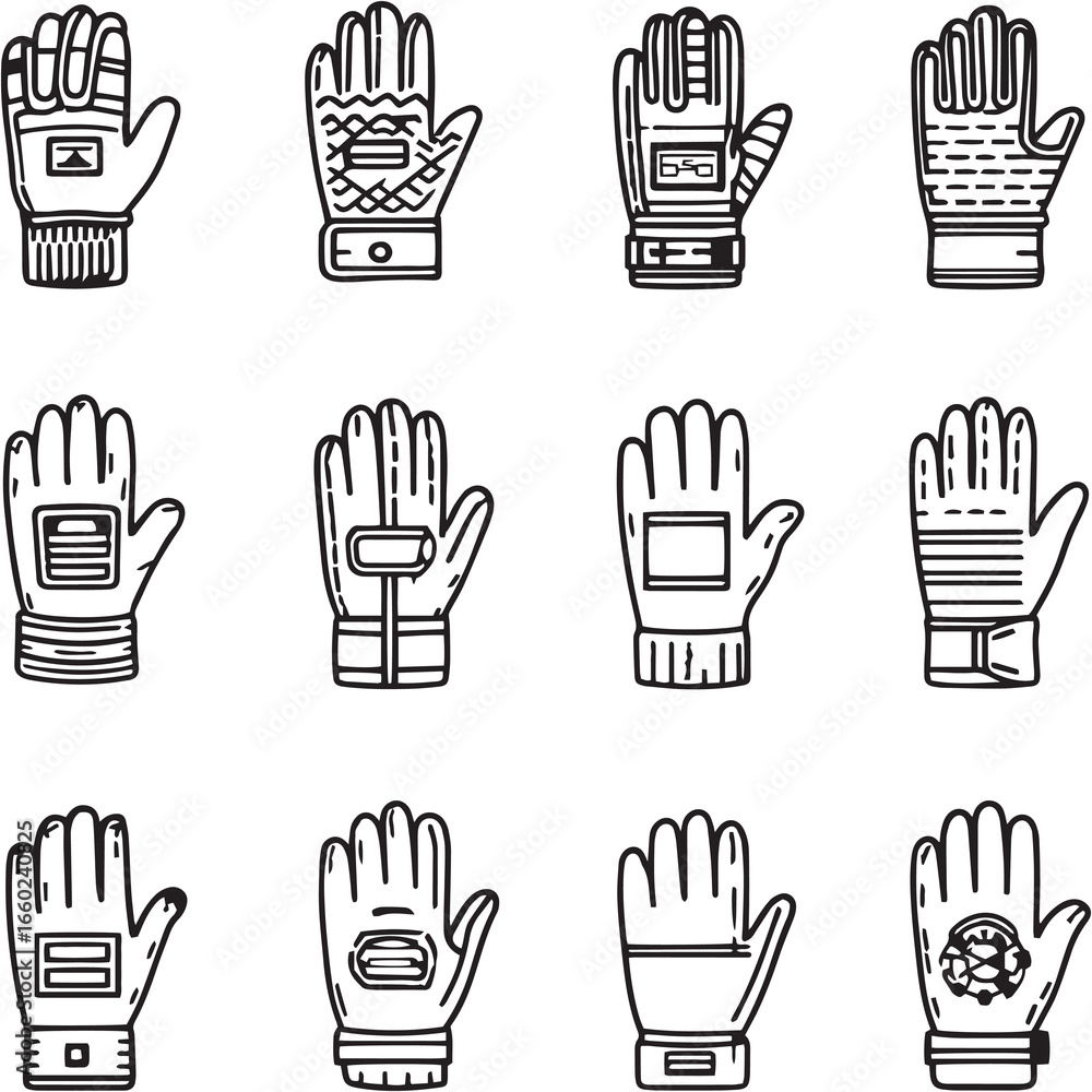 Fototapeta premium Driving Gloves black Line Editable Icons set