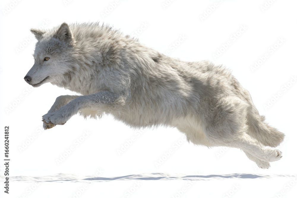 Fototapeta premium Wolf Jumping. Isolated Arctic Wolf Leaping on White Background