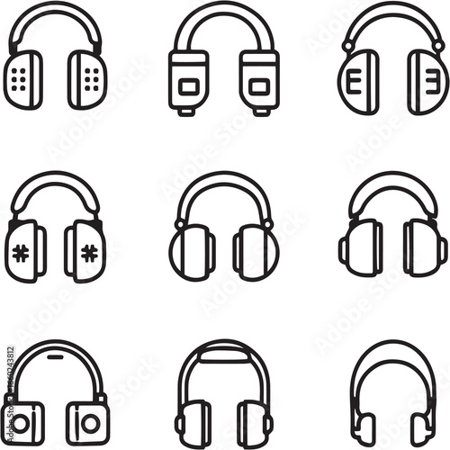 Ear Muffs black Line Editable Icons set