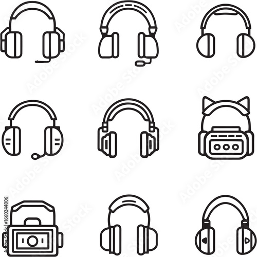 Ear Muffs black Line Editable Icons set