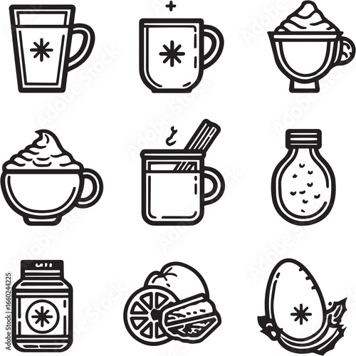 Eggnog black Line Editable Icons set