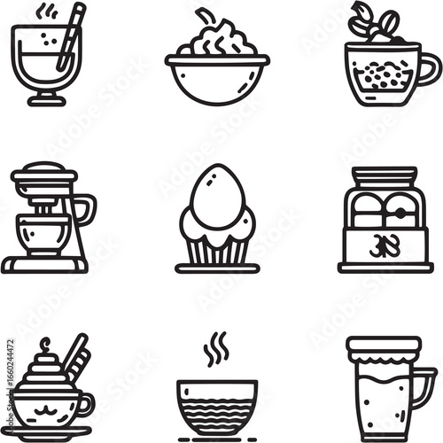 Eggnog black Line Editable Icons set
