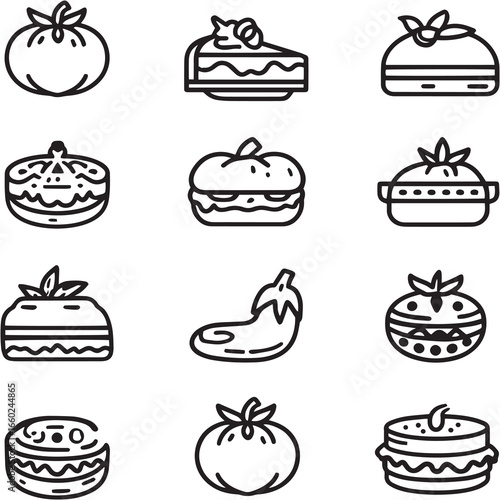 Eggplant Parmesan black Line Editable Icons set