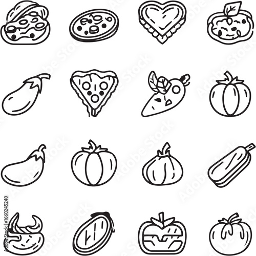 Eggplant Parmesan black Line Editable Icons set